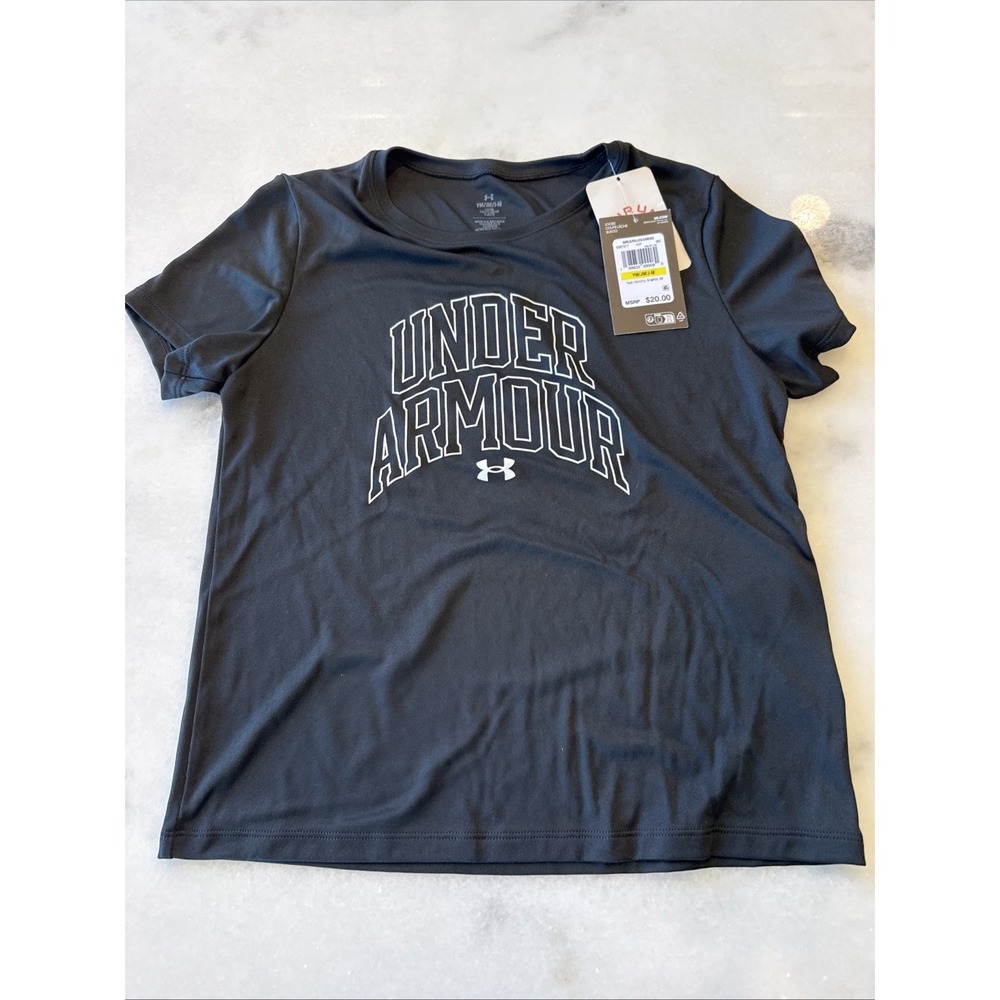 Under Armour Tech Varsity Graphic Tee Girls Size Medium Black 908013 1383727-001